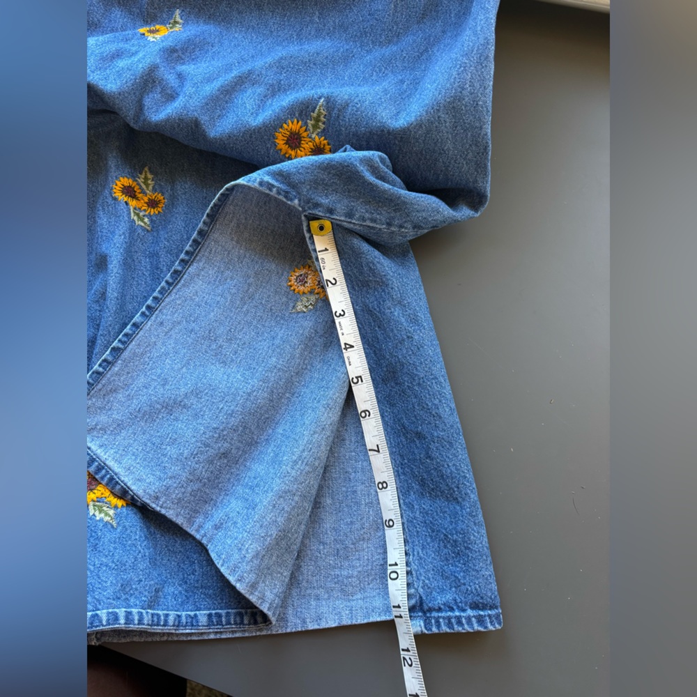 Denim Maxi Dress with Sunflower Embroidery - Blue - Picture 8 of 8